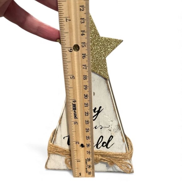 Handmade Wooden "Joy To The World" Christmas Tree Decor With Glitter Star & Twin - Picture 3 of 5